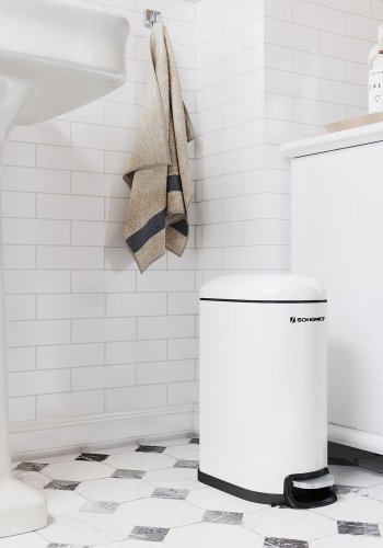 SONGMICS Slim papperskorg, 10L pedalk&auml;rl, st�l, uttagbar innerhink, l�ngsamt st&auml;ngande, f&ouml;r tr�nga utrymmen, vit LTB10WT