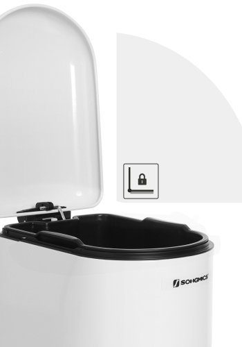 SONGMICS Slim papperskorg, 10L pedalk&auml;rl, st�l, uttagbar innerhink, l�ngsamt st&auml;ngande, f&ouml;r tr�nga utrymmen, vit LTB10WT