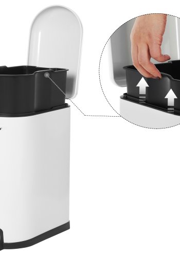 SONGMICS Slim papperskorg, 10L pedalk&auml;rl, st�l, uttagbar innerhink, l�ngsamt st&auml;ngande, f&ouml;r tr�nga utrymmen, vit LTB10WT