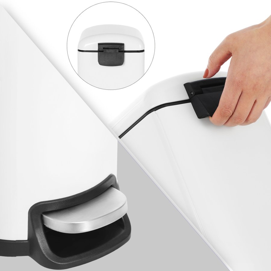 SONGMICS Slim papperskorg, 10L pedalk&auml;rl, st�l, uttagbar innerhink, l�ngsamt st&auml;ngande, f&ouml;r tr�nga utrymmen, vit LTB10WT