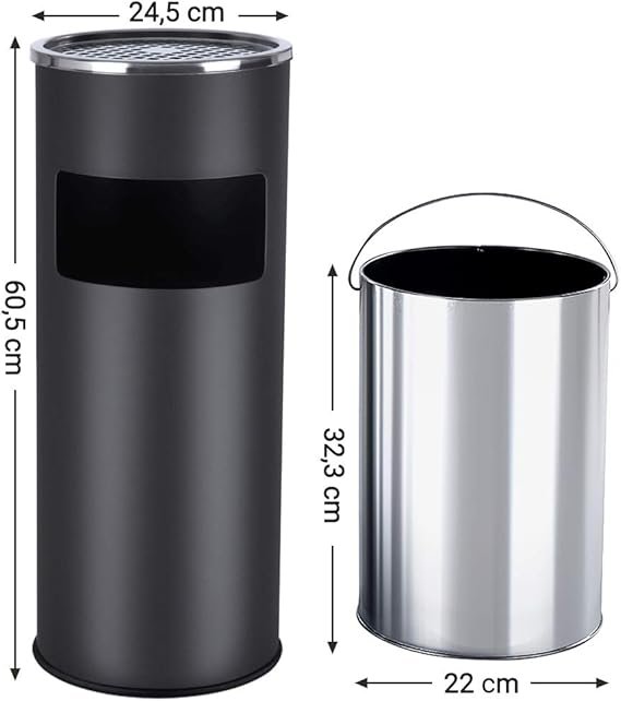 SONGMICS St�ende askfat f&ouml;r cigarett utomhusbruk rostfritt st�l svart 60,5 x 24,5 cm LTB17C