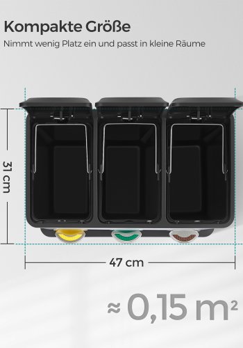 SONGMICS �tervinningsk&auml;rl, 3-i-1 pedalk&auml;rl, 24-liters metallavfallsk&auml;rl, avfallssorteringssystem, k&ouml;kssoptunna, l&auml;tt att reng&ouml;ra, st�l, svart LTB24BK