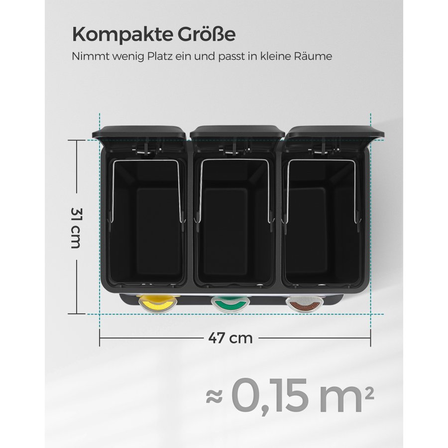 SONGMICS �tervinningsk&auml;rl, 3-i-1 pedalk&auml;rl, 24-liters metallavfallsk&auml;rl, avfallssorteringssystem, k&ouml;kssoptunna, l&auml;tt att reng&ouml;ra, st�l, svart LTB24BK