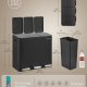 SONGMICS 3 x 18 l k&ouml;ksavfallsbeh�llare, 2-facks �tervinningsbeh�llare med 15 sops&auml;ckar, uttagbara innerbeh�llare, lock, handtag, mjukst&auml;ngning, st�l, svart LTB254BZ02