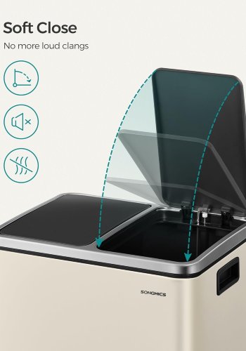 SONGMICS K&ouml;kssoptunna, 2 x 15 l dubbelk&auml;rl f&ouml;r �tervinning och avfall, pedalk&auml;rl, 15 foder ing�r, innerk&auml;rl, mjukst&auml;ngande f&ouml;r sm� familjer, st�l, sandbeige och bl&auml;cksvart LTB30A02