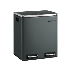 SONGMICS K&ouml;kssoptunna, 2 x 15 l st�lavfallsbeh�llare, v�ningsbeh�llare med innerhinkar och handtag, mjukst&auml;ngning, luktt&auml;tning, antracitgr� LTB30GS