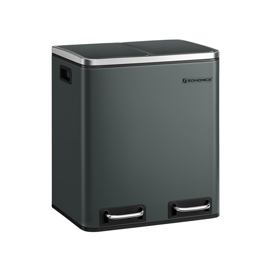 SONGMICS K&ouml;kssoptunna, 2 x 15 l st�lavfallsbeh�llare, v�ningsbeh�llare med innerhinkar och handtag, mjukst&auml;ngning, luktt&auml;tning, antracitgr� LTB30GS