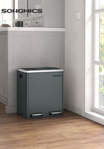 SONGMICS LTB30GS affaldsspand, 2x15L, trinvis, 2 indvendige spande, h�ndtag, bl�d lukning, lugtforsegling - antracitgr� st�l