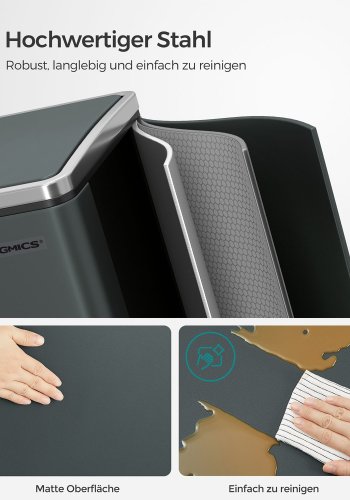 SONGMICS K&ouml;kssoptunna, 2 x 15 l st�lavfallsbeh�llare, v�ningsbeh�llare med innerhinkar och handtag, mjukst&auml;ngning, luktt&auml;tning, antracitgr� LTB30GS