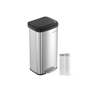 SONGMICS K&ouml;kssoptunna, 18-gallons soptunna i rostfritt st�l, med &ouml;ppet lock och pedal, mjukst&auml;ngande, h&ouml;g, stor och platsbesparande, silver och svart LTB520E68