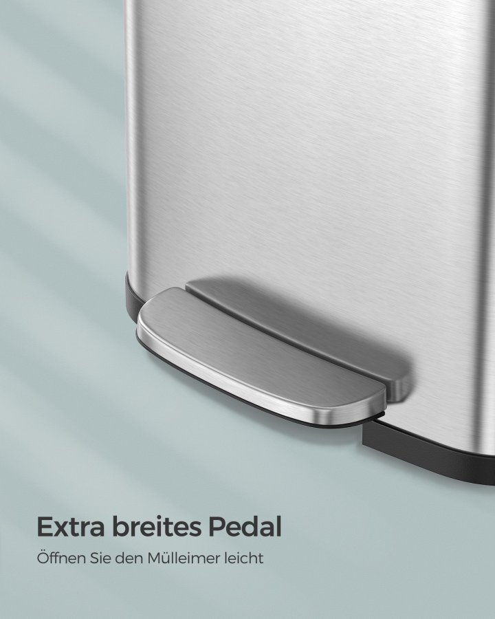 SONGMICS K&ouml;kssoptunna, 18-gallons soptunna i rostfritt st�l, med &ouml;ppet lock och pedal, mjukst&auml;ngande, h&ouml;g, stor och platsbesparande, silver och svart LTB520E68