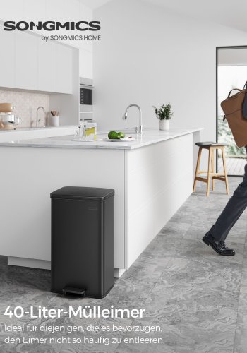 SONGMICS LTB540B4002 stor papperskorg, 40 liter (10,5 gallon), stegformad soptunna med lock, mjukst&auml;ngning, 15 innerp�sar - svart st�l