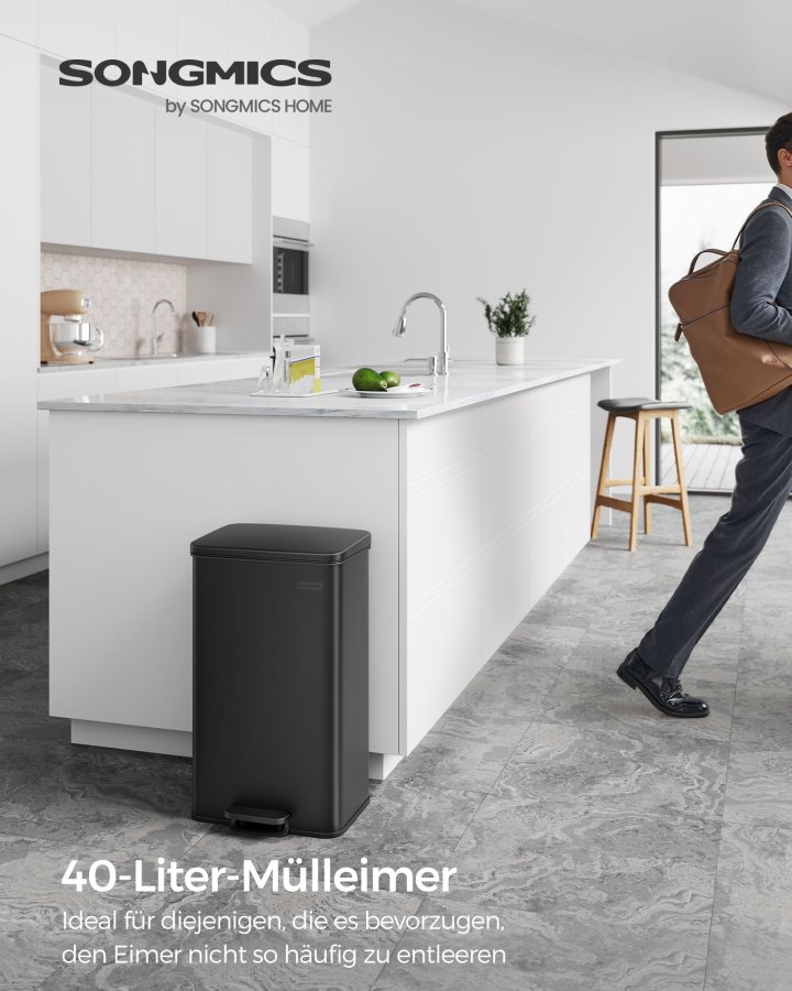 SONGMICS K&ouml;ksavfallsk&auml;rl, 40 liter (10,5 gallon), Stor Stegbeh�llare med lock, St�l, Mjukst&auml;ngning, 15 Innerp�sar, Svart LTB540B4002