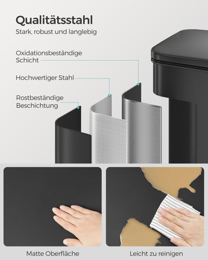 SONGMICS K&ouml;ksavfallsk&auml;rl, 40 liter (10,5 gallon), Stor Stegbeh�llare med lock, St�l, Mjukst&auml;ngning, 15 Innerp�sar, Svart LTB540B4002