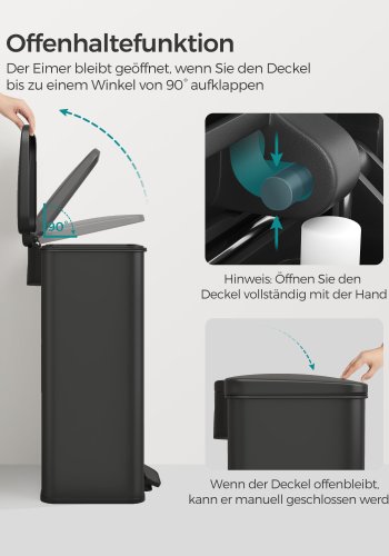 SONGMICS K&ouml;ksavfallsk&auml;rl, 40 liter (10,5 gallon), Stor Stegbeh�llare med lock, St�l, Mjukst&auml;ngning, 15 Innerp�sar, Svart LTB540B4002