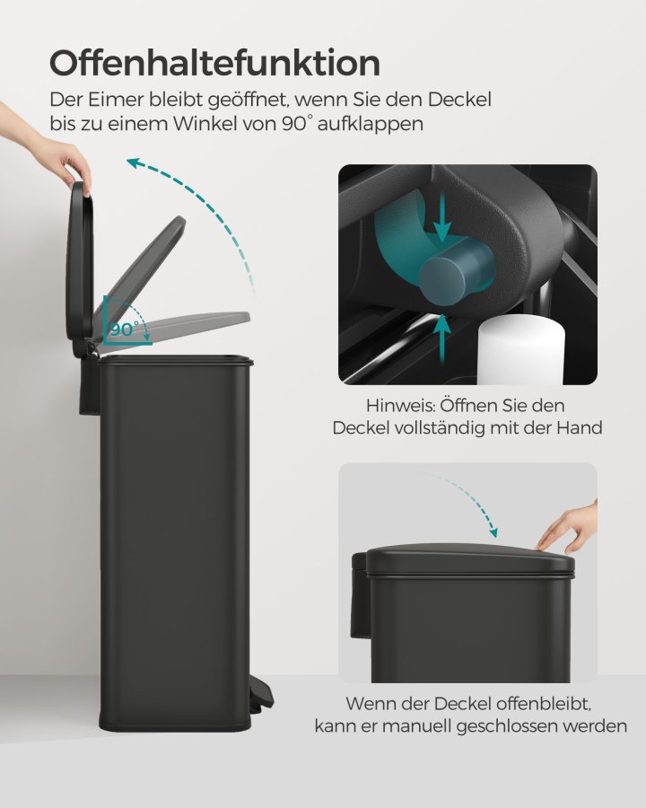 SONGMICS K&ouml;ksavfallsk&auml;rl, 40 liter (10,5 gallon), Stor Stegbeh�llare med lock, St�l, Mjukst&auml;ngning, 15 Innerp�sar, Svart LTB540B4002