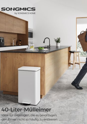 SONGMICS LTB540W4002 soptunna, 40 liter, med lock och 15 p�sar - vit st�l
