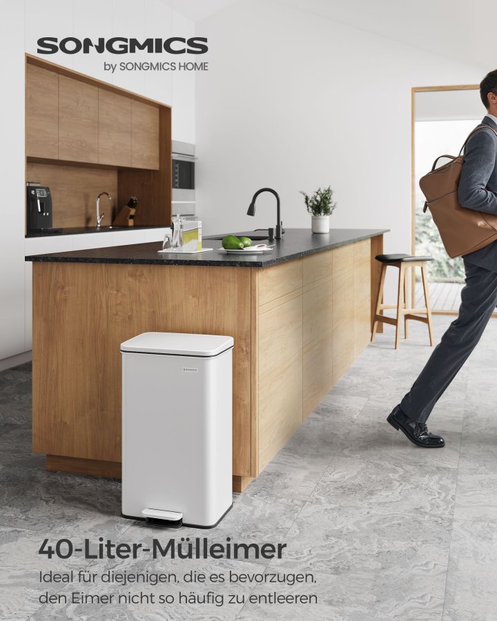 SONGMICS LTB540W4002 40 liters pedalhink i st�l med lock och 15 p�sar, vit
