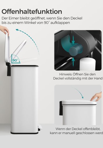 SONGMICS LTB540W4002 40 liters pedalhink i st�l med lock och 15 p�sar, vit