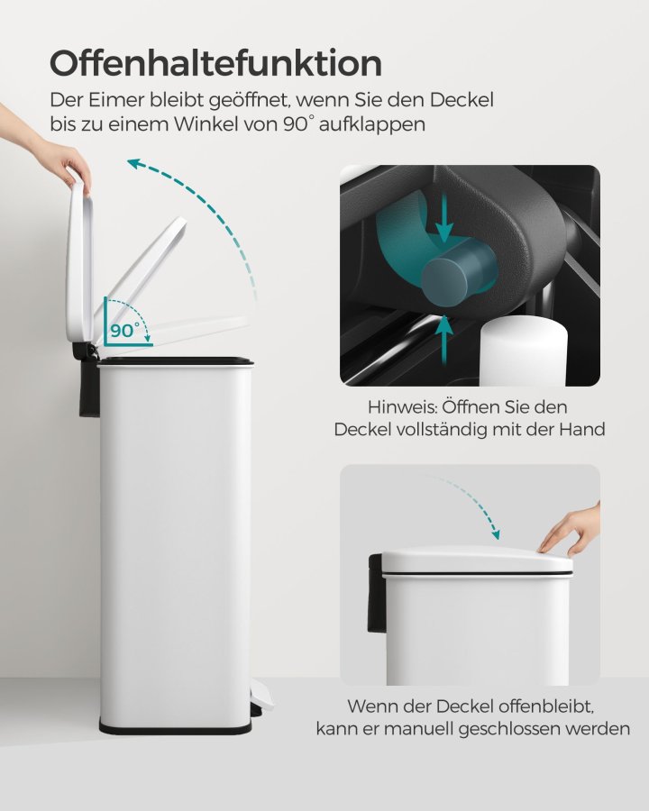 SONGMICS LTB540W4002 40 liters pedalhink i st�l med lock och 15 p�sar, vit
