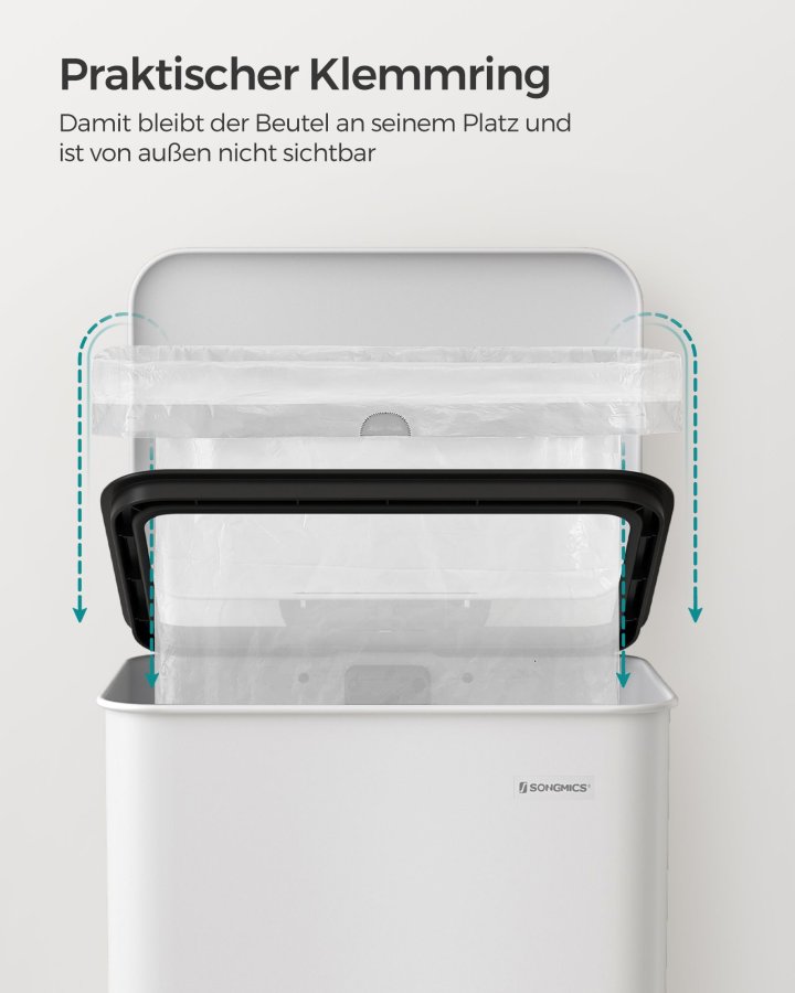 SONGMICS LTB540W4002 40 liters pedalhink i st�l med lock och 15 p�sar, vit