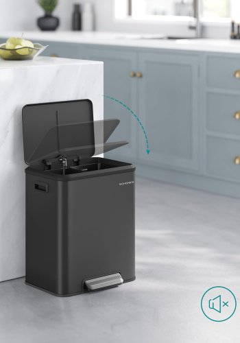SONGMICS LTB544B02 Avfallssortering 2 x 15 l med lock, k&ouml;ks- och vardagsrumsavfallsbeh�llare, pedaltyp, rostfritt st�l, luftt&auml;t, plastflaska, burkf&ouml;rvaring, ingen insyn, horisontell typ, kraftig
