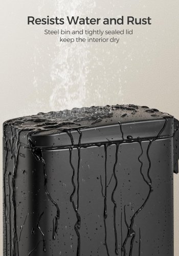 SONGMICS Badrumspapperskorg, 1,3 gallon liten papperskorg med lock, smal f&ouml;r sm� utrymmen, papperskorg i rostfritt st�l, mjukst&auml;ngande, svart ULTB560B05