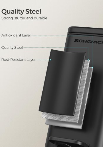 SONGMICS Badrumspapperskorg, 1,3 gallon liten papperskorg med lock, smal f&ouml;r sm� utrymmen, papperskorg i rostfritt st�l, mjukst&auml;ngande, svart ULTB560B05