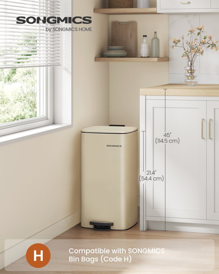 Papperskorg, 23 liters papperskorg, k&ouml;ksavfallsbeh�llare i rostfritt st�l, sandbeige