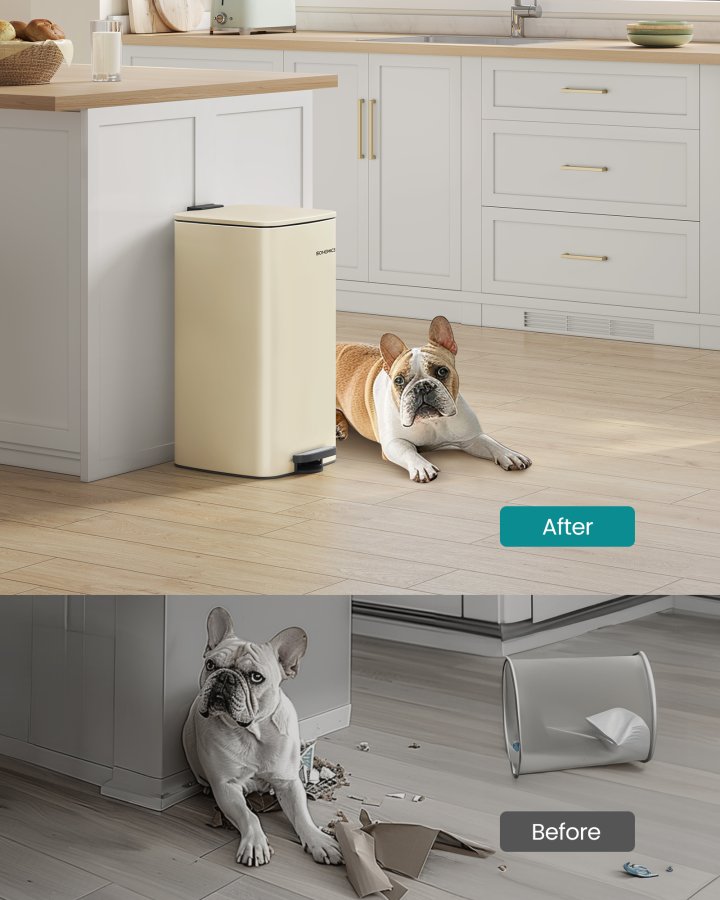 Papperskorg, 23 liters papperskorg, k&ouml;ksavfallsbeh�llare i rostfritt st�l, sandbeige