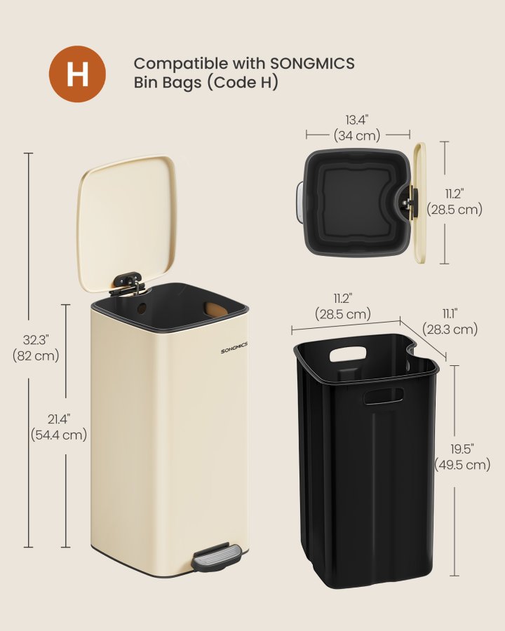 Papperskorg, 23 liters papperskorg, k&ouml;ksavfallsbeh�llare i rostfritt st�l, sandbeige