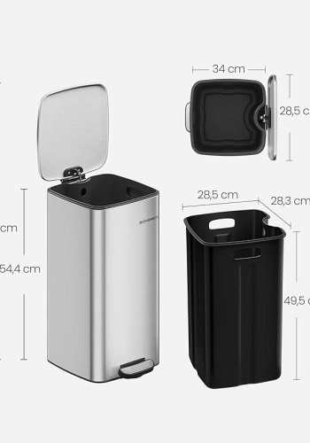 SONGMICS LTB593E01 30 liters pedalhink i st�l med innerhink, mjukst&auml;ngning och &ouml;ppningsgrepp, metallic silver LTB593E01
