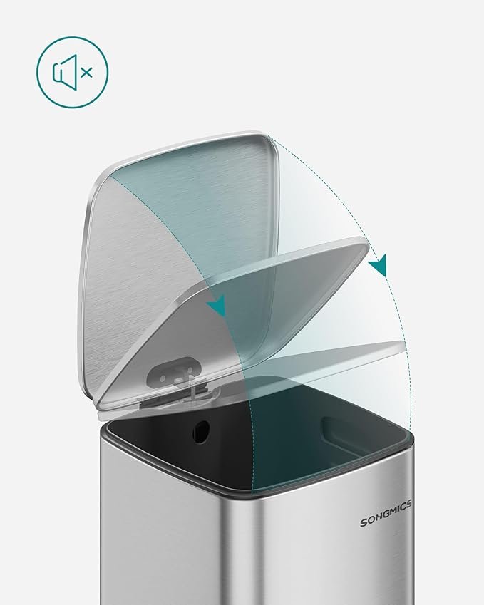 SONGMICS LTB593E01 30 liters pedalhink i st�l med innerhink, mjukst&auml;ngning och &ouml;ppningsgrepp, metallic silver LTB593E01