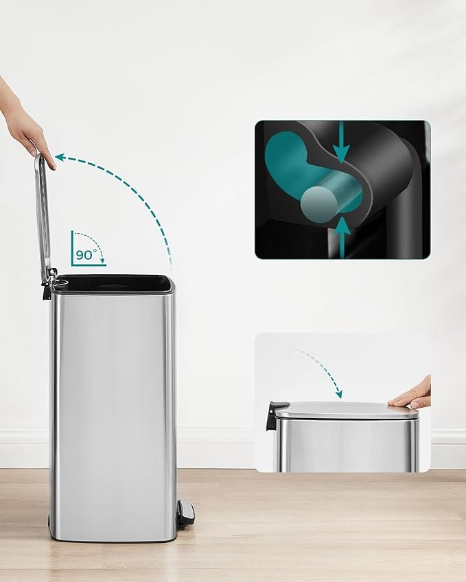SONGMICS LTB593E01 30 liters pedalhink i st�l med innerhink, mjukst&auml;ngning och &ouml;ppningsgrepp, metallic silver LTB593E01
