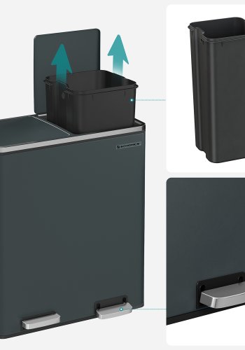 SONGMICS dubbel soptunna, 2 x 30 l k&ouml;ksk&auml;rl med dubbelt fack och 15 sopp�sar, pedaltunna i metall med inv&auml;ndiga plastk&auml;rl och lock, mjukst&auml;ngning, luktt&auml;tning, r&ouml;kgr� LTB60GS