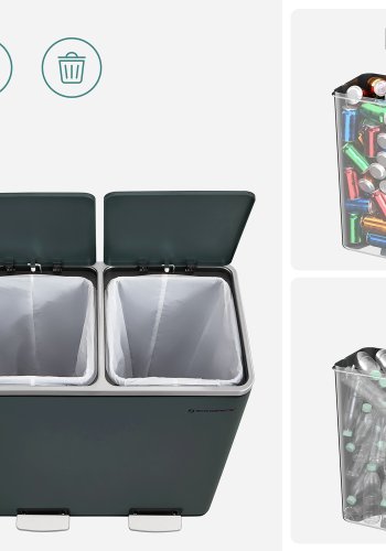 SONGMICS dubbel soptunna, 2 x 30 l k&ouml;ksk&auml;rl med dubbelt fack och 15 sopp�sar, pedaltunna i metall med inv&auml;ndiga plastk&auml;rl och lock, mjukst&auml;ngning, luktt&auml;tning, r&ouml;kgr� LTB60GS