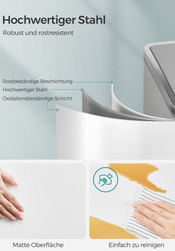 SONGMICS dubbel soptunna, 2 x 30 l k&ouml;ksk&auml;rl med dubbelt fack och 15 avfallsp�sar, pedalk&auml;rl i metall med innerbeh�llare och lock av plast, mjukst&auml;ngning, luktt&auml;tning, vit och silver LTB60WT