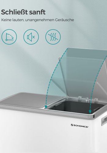 SONGMICS dubbel soptunna, 2 x 30 l k&ouml;ksk&auml;rl med dubbelt fack och 15 avfallsp�sar, pedalk&auml;rl i metall med innerbeh�llare och lock av plast, mjukst&auml;ngning, luktt&auml;tning, vit och silver LTB60WT