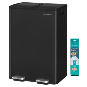 SONGMICS K&ouml;ksavfallshink, 2 x 30 l pedalhinkar med dubbla fack, mjukst&auml;ngande lock och innerhinkar, st�l, inklusive 15 p�sar, bl&auml;cksvart LTB741B02