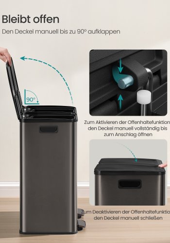 SONGMICS K&ouml;ksavfallshink, 2 x 30 l pedalhinkar med dubbla fack, mjukst&auml;ngande lock och innerhinkar, st�l, inklusive 15 p�sar, skiffergr� LTB741G01
