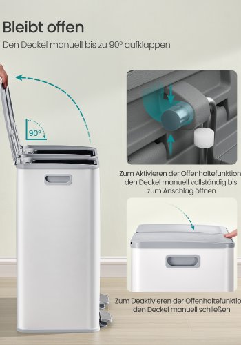 SONGMICS K&ouml;ksavfallshink, 2 x 30 l pedalhinkar med dubbla fack, mjukst&auml;ngande lock och innerhinkar, st�l, inklusive 15 p�sar, mattvit LTB741W02