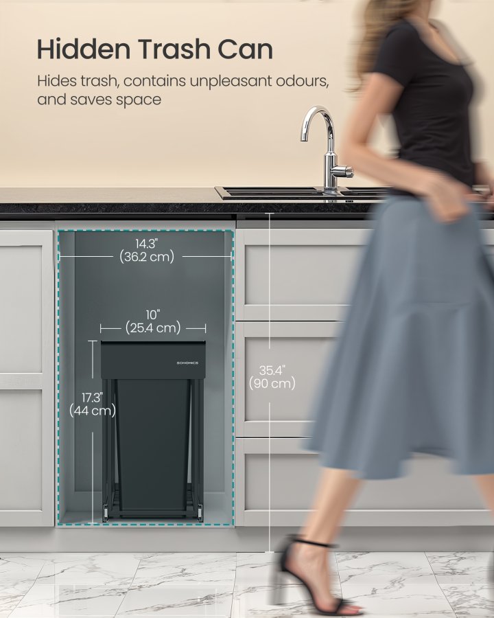 SONGMICS K&ouml;ksavfalls- och �tervinningsbeh�llare, Inbyggd papperskorg f&ouml;r sk�p, 2 x 15 liters dubbla fack, Smidig utdragbar design, St�lram, ABS-lock, Bl&auml;cksvart LTB950B01