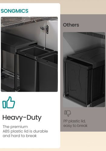 SONGMICS K&ouml;ksavfalls- och �tervinningsbeh�llare, Inbyggd papperskorg f&ouml;r sk�p, 2 x 15 liters dubbla fack, Smidig utdragbar design, St�lram, ABS-lock, Bl&auml;cksvart LTB950B01