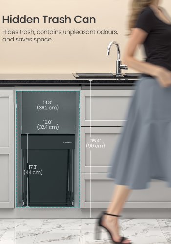 SONGMICS K&ouml;ksavfalls- och �tervinningsbeh�llare, Inbyggd papperskorg i sk�p, 2 x 20 liters dubbla fack, Smidig utdragbar design, St�lram, ABS-lock, Bl&auml;cksvart LTB951B01