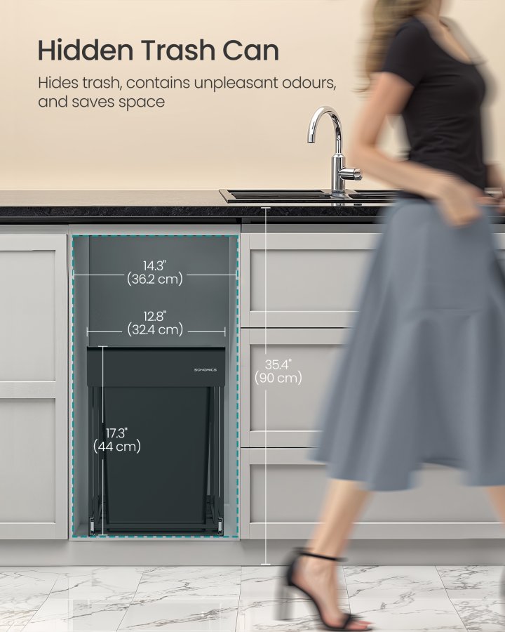 SONGMICS K&ouml;ksavfalls- och �tervinningsbeh�llare, Inbyggd papperskorg i sk�p, 2 x 20 liters dubbla fack, Smidig utdragbar design, St�lram, ABS-lock, Bl&auml;cksvart LTB951B01