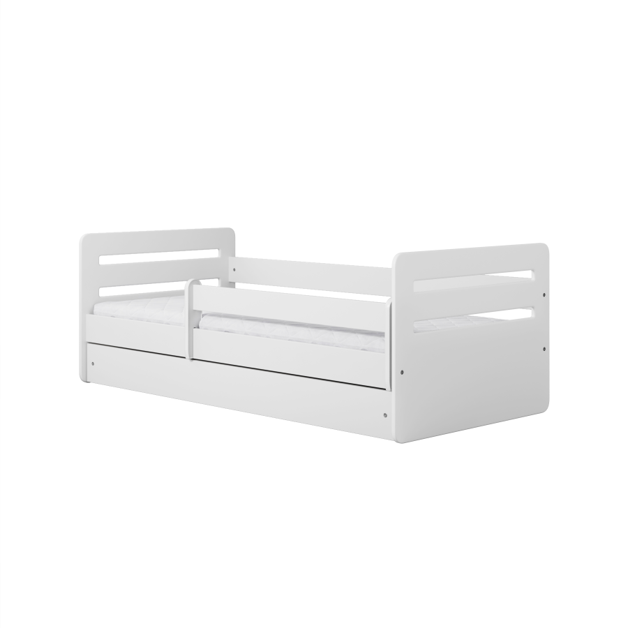 Tomi juniorseng, med madrass, sengehest, skuff - hvit sponplate og MDF (160x80)