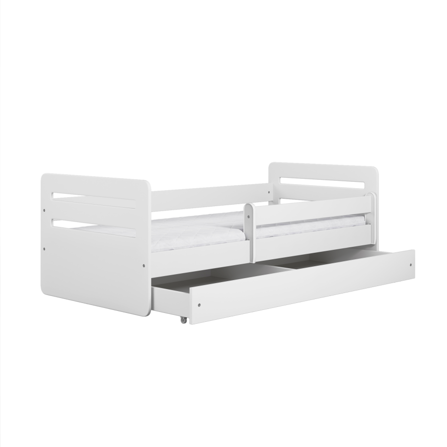 Tomi juniorseng, med madrass, sengehest, skuff - hvit sponplate og MDF (180x80)