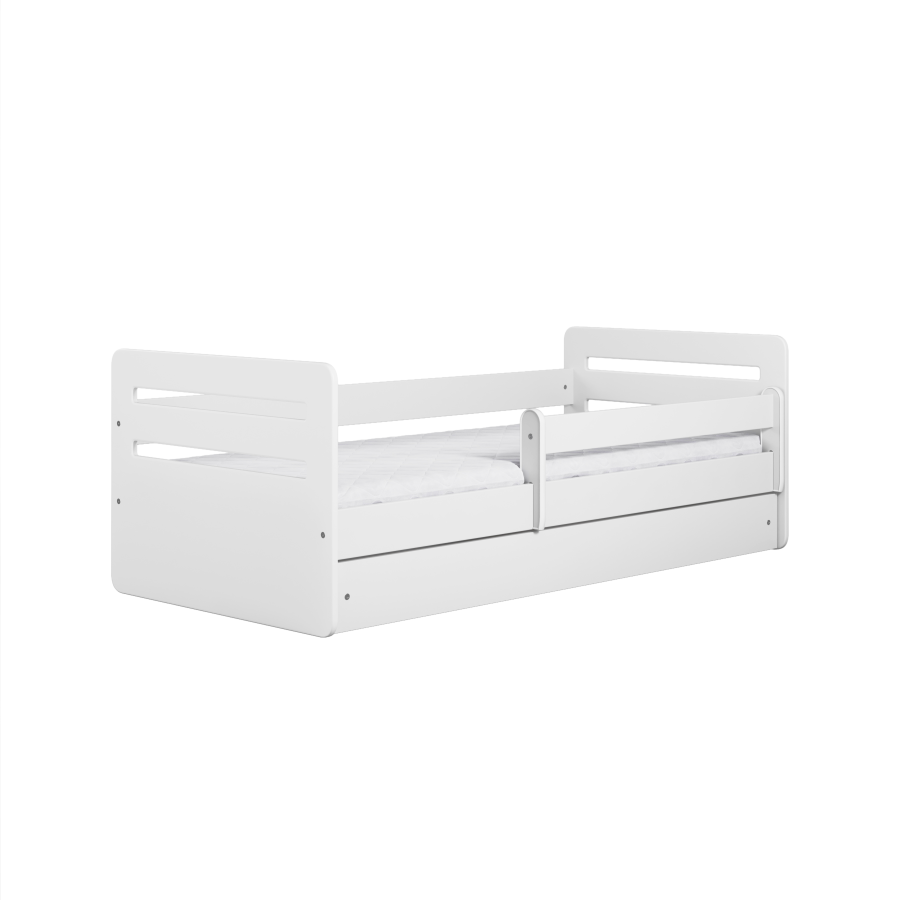 Tomi juniorseng, med madrass, sengehest, skuff - hvit sponplate og MDF (160x80)