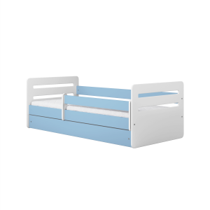 Tomi juniorseng, m. madras, sengehest, skuffe - hvid og bl spnplade og MDF (140x80)