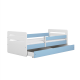 Tomi juniorseng, med madrass, sengehest, skuff - hvit og bl sponplate og MDF (140x80)